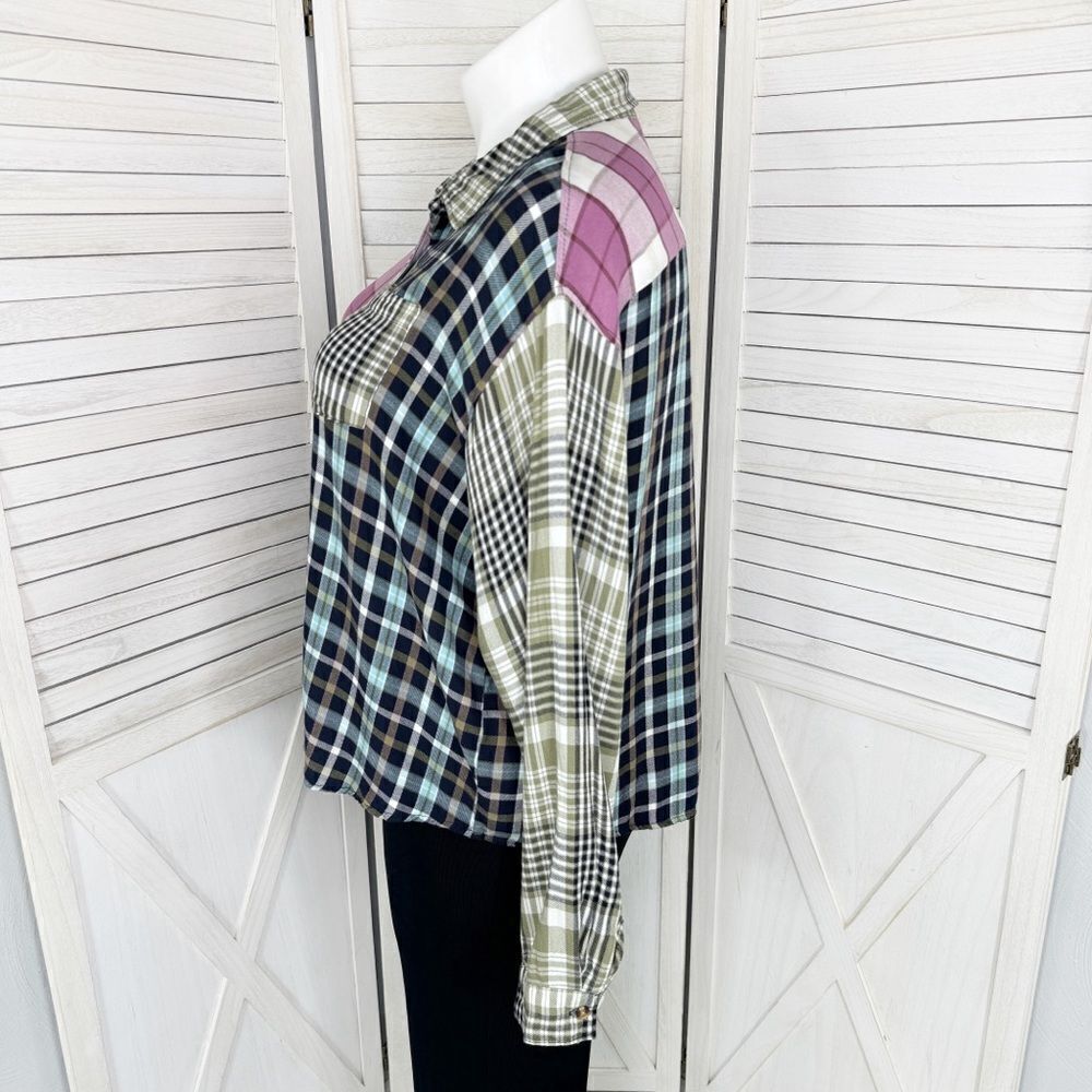 Cato Patchwork Multi Plaid Button Up Shirt Xl Ray… - image 2